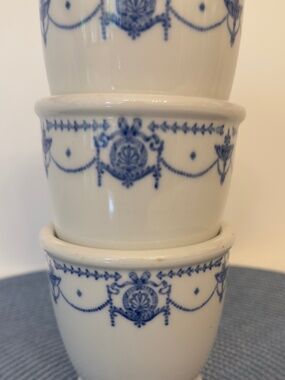 Syracuse China Blue Adam Railroad China Custard Cups Set 3